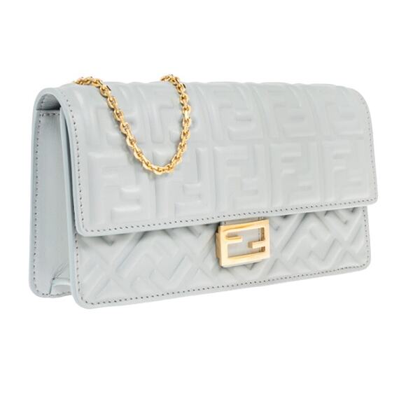 BRAND NEW FENDI LEATHER NAPPA FF BLUE BAGUETTE CHAIN BAG PURSE BOX NIB! - Picture 2 of 9